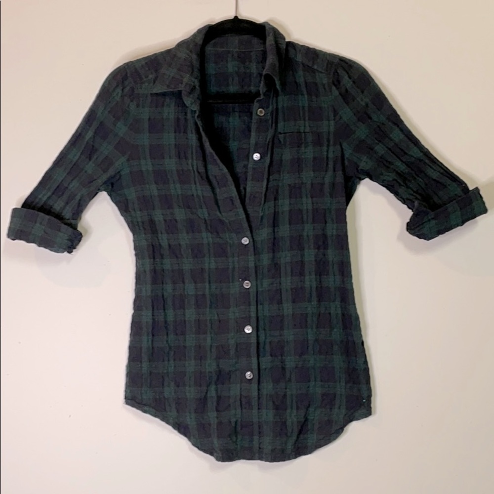 Elizabeth & James Puckered Plaid Blouse